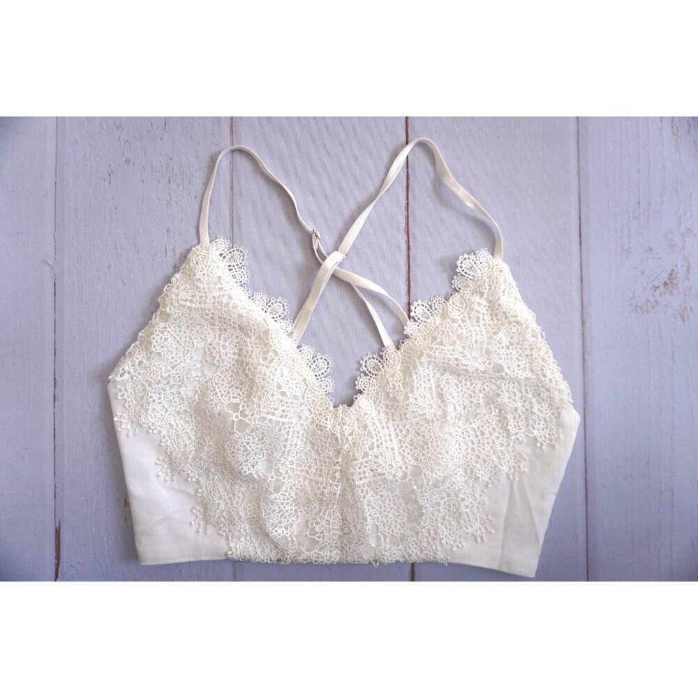 Hommage Los Angeles Lace Bralette Ivory Strappy Hook Closure, Size S
